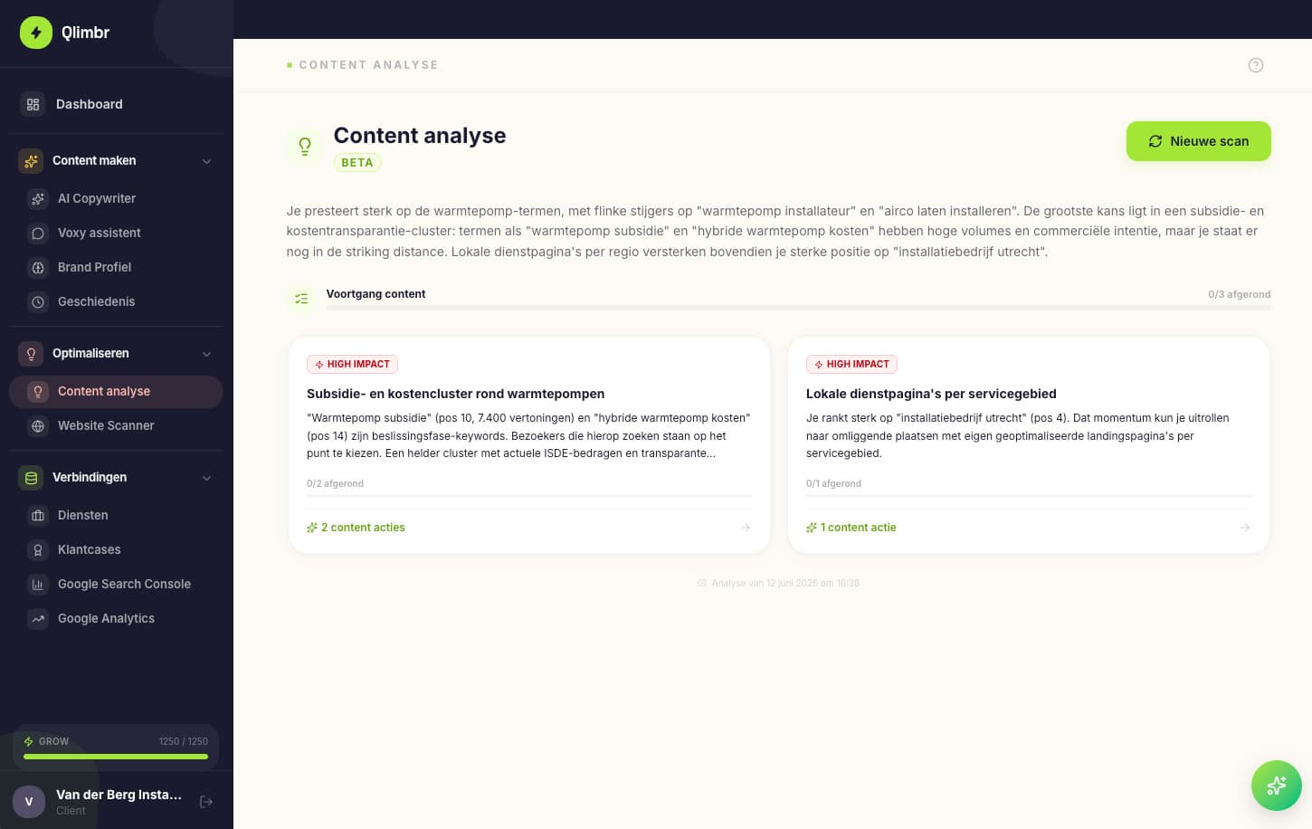 Qlimbr content-analyse